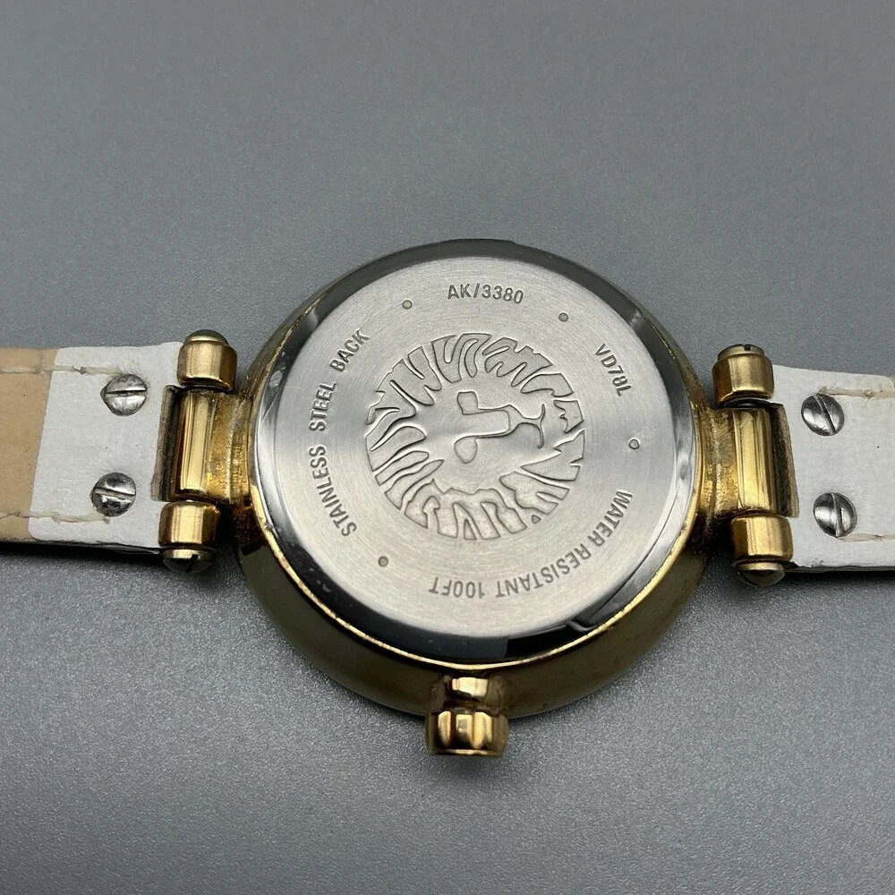 Anne Klein Womens Watch 34mm White Leather Gold Tone AK/3380 New Battery